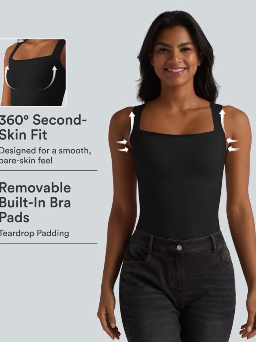 HALARA Black Square Neck Tank Top